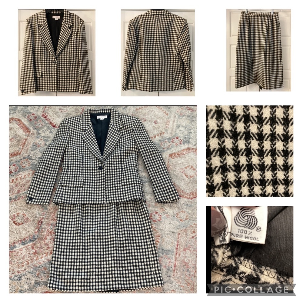 Jones New York wool houndstooth skirt suit blazer set